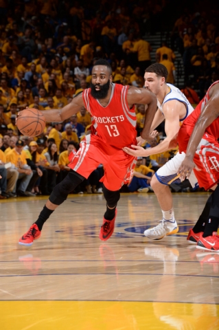 James Harden (13) and the Rockets had a chance late to win Game 2, but didn't get a shot off in the final seconds. NBAE
